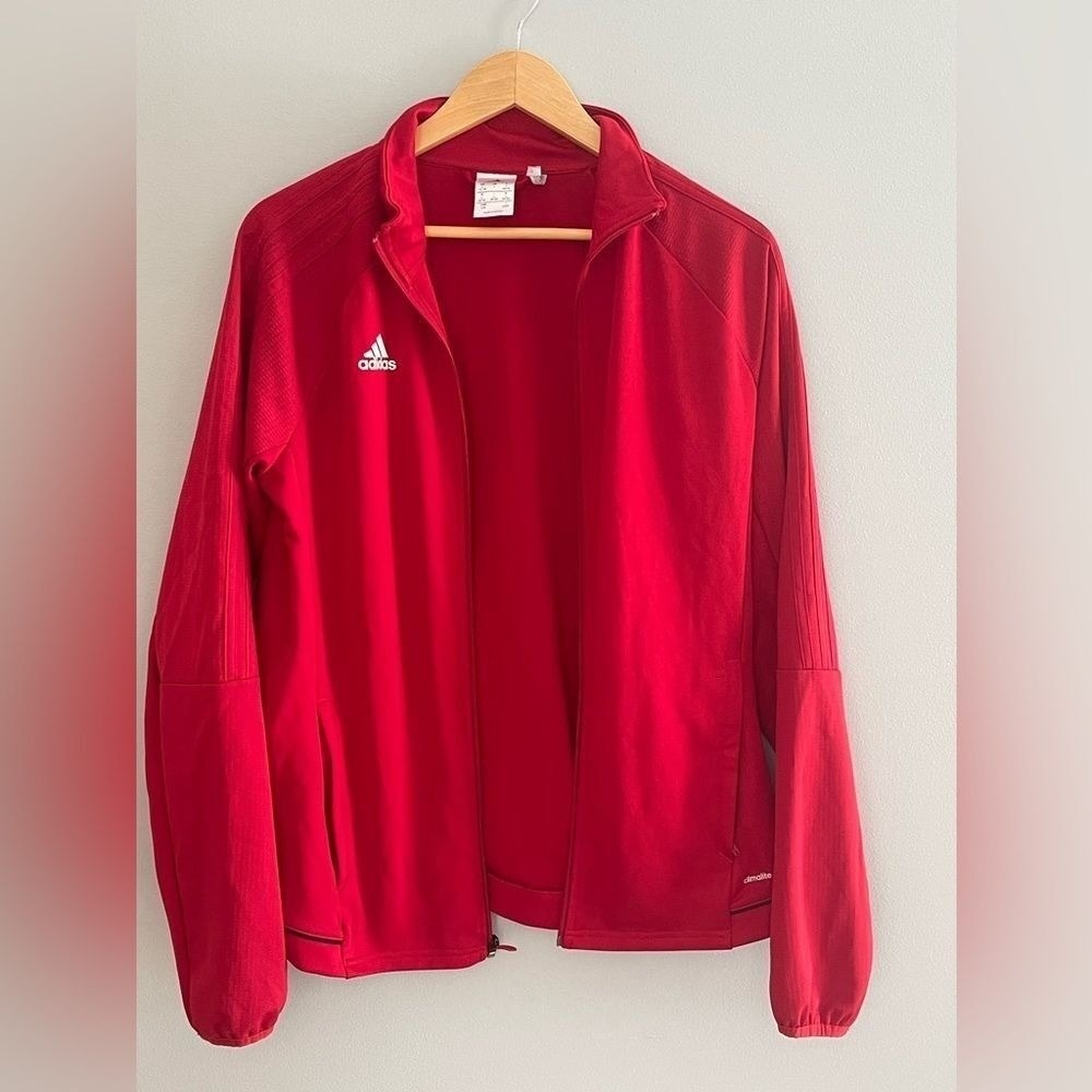 Adidas Climalite Red Track Jacket Youth Large 16/18 Full Zip Athletic